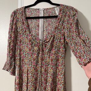 Tahari Floral Sweetheart Neckline 3/4 Sleeve Midi Dress